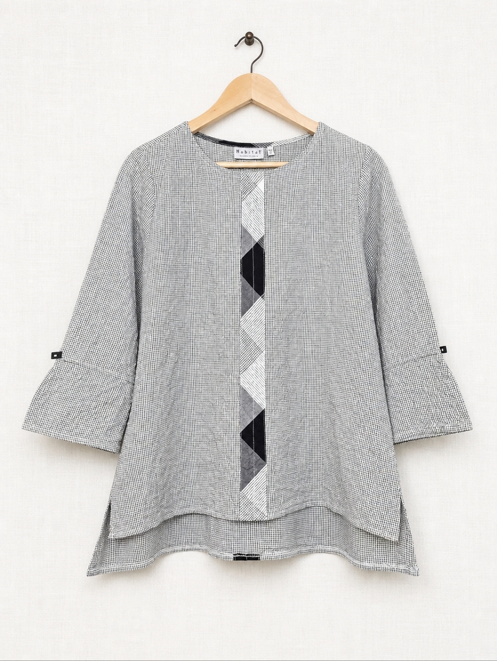 Habitat Textured Grid Top XS Black White Quilted Detail Artisan Tunic